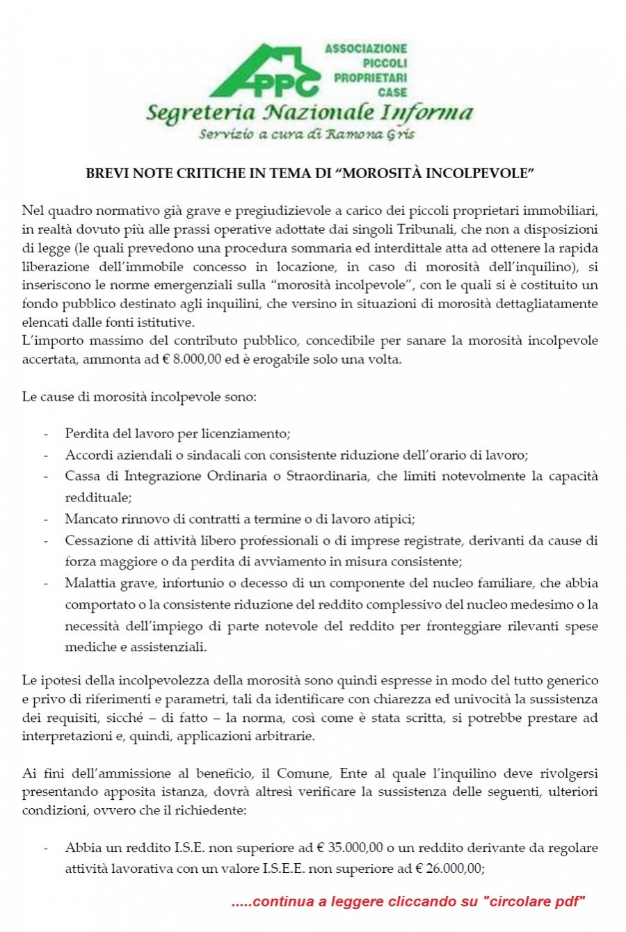 MOROSITA' INCOLPEVOLE