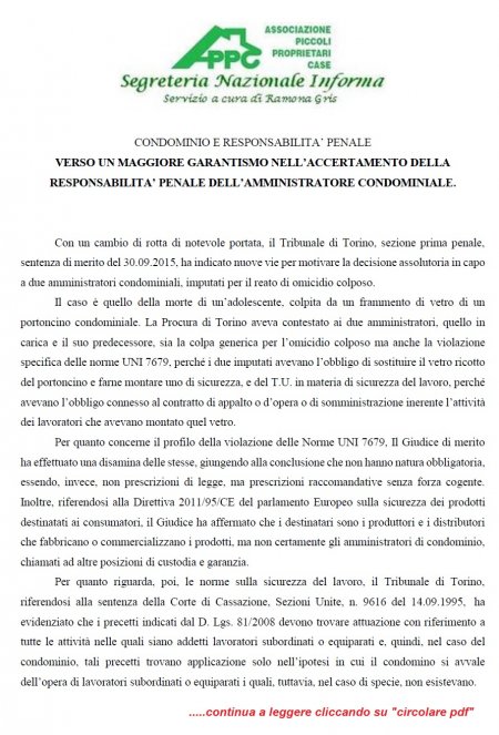 CONDOMINIO E RESPONSABILITA' PENALE