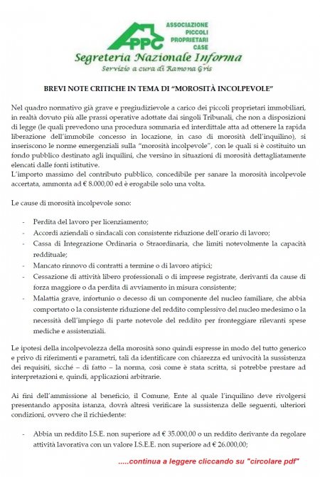 MOROSITA' INCOLPEVOLE