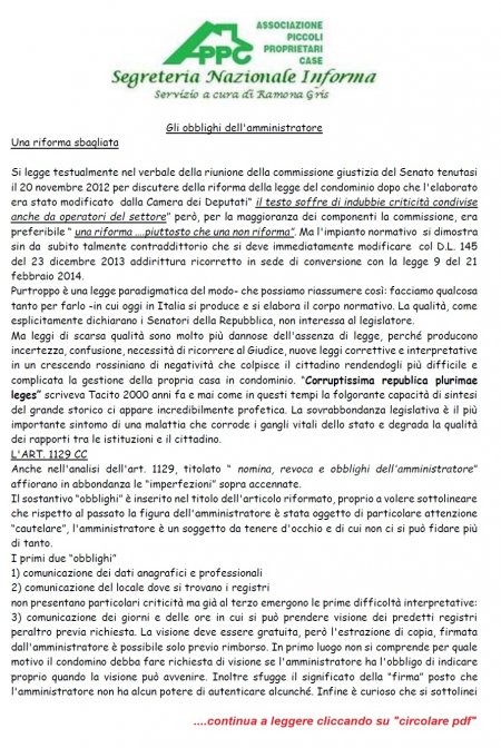 GLI OBBLIGHI DELL'AMMINISTRATORE - UNA RIFORMA SBAGLIATA